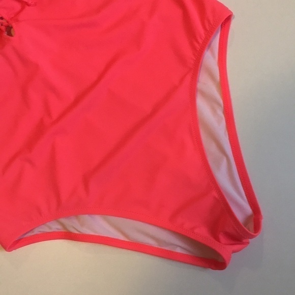 Neon Pink One Piece Swimsuit Cheeky VS Size Large Low Back Lattice Detail Barbie - Picture 3 of 9